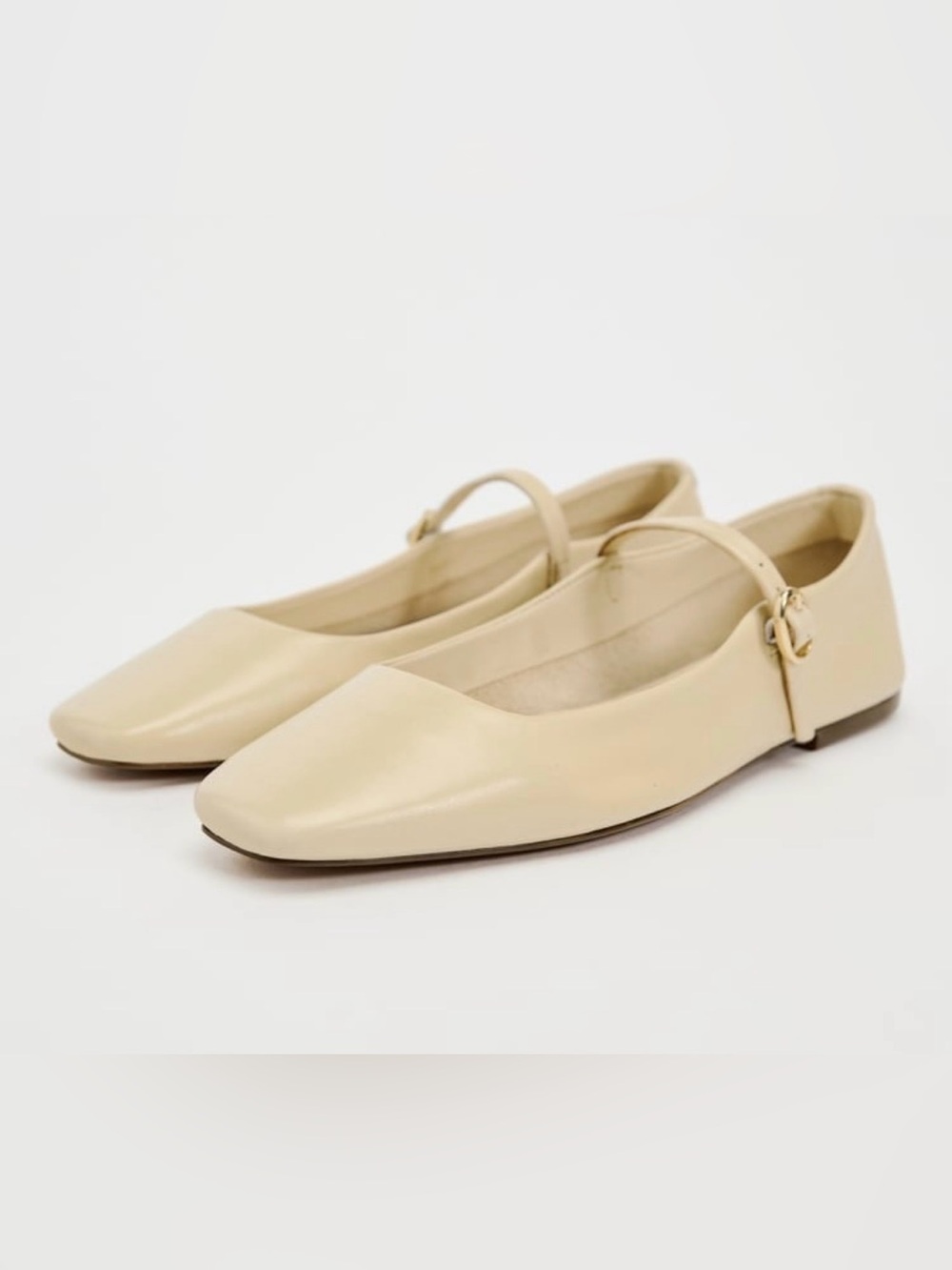 Zara Cream Tan leather Mary Jane women 38/7-7.5 coquette dainty feminine fairy